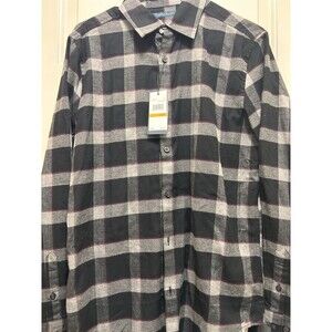 Perry Ellis Button Down Shirt Men’s Small Black Gray Plaid Long Sleeve NWT